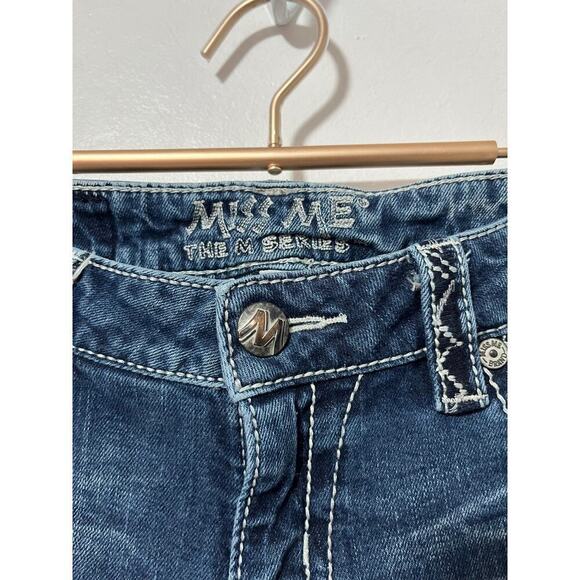 Miss Me Mid Rise Easy Bootcut Jeans Size 28 Blue Medium Wash Faded Embroidered - Picture 10 of 11